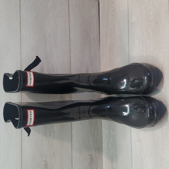 Hunter Womens Original Glossy Wellies  Classic Rain Tall lined boots shoes sz 8 - Picture 4 of 14